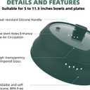 Tall Microwave Splatter Cover Glass Cover Guard Lid 6 inch Height with Collapsible Silicone for Food Pot Plate 12.5 inch Dark Green