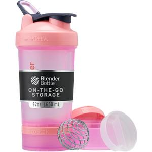 BlenderBottle Shaker Bottle with Pill Organizer and Storage for Protein Powder, Classic V2 ProStak System, 22-Ounce, Pink