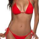 Women Two Piece Swimsuit Sexy Swimwear Halter String Triangle Bikini Sets (Medium, Red)