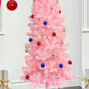 Hatisan 5FT Christmas Tree, Artificial Bent Pink Christmas Tree with Ball Ornaments and Metal Base for Christmas Holiday Party Supplies Decor Indoor Outdoor(Pink, 5ft)