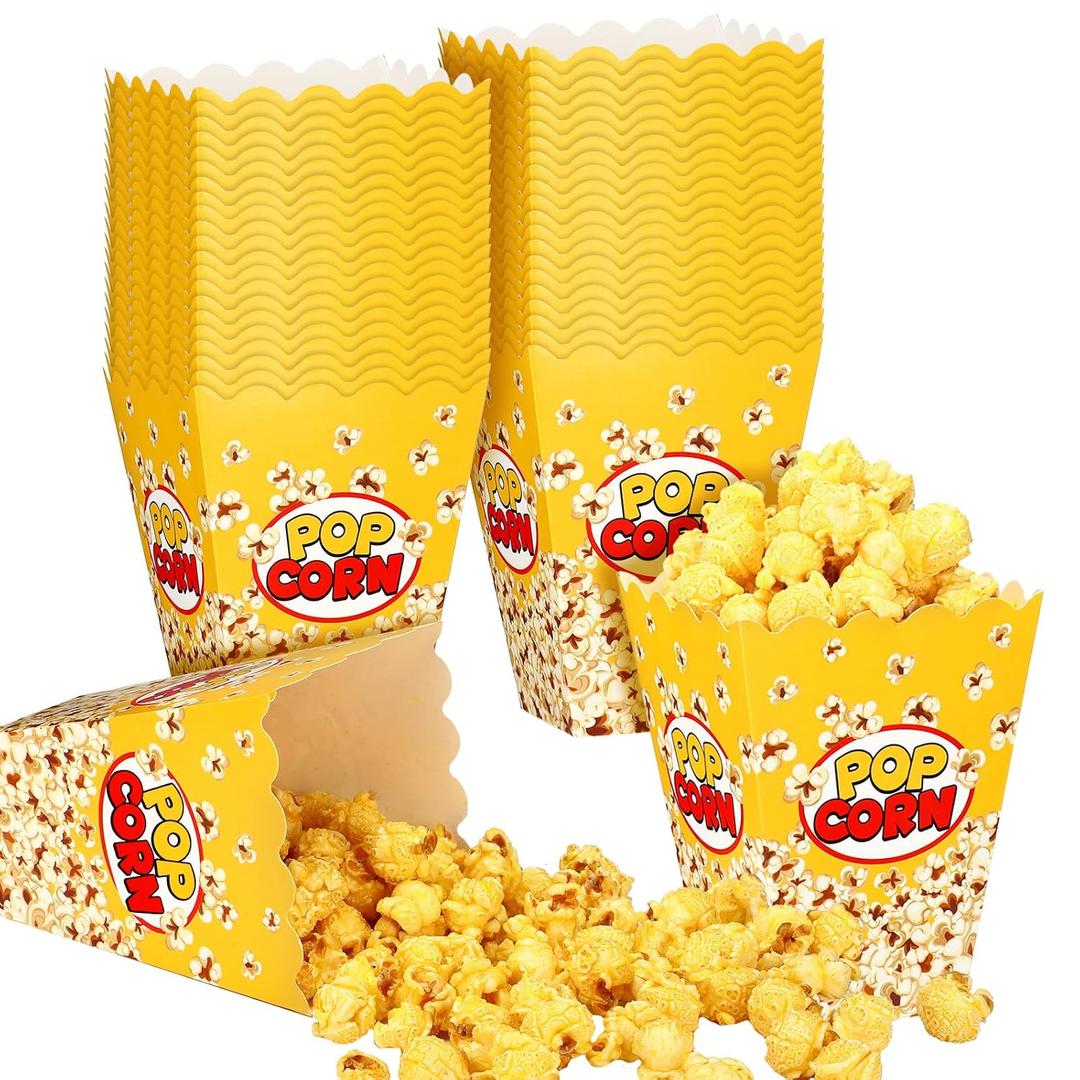 Panelee 100 Pack Popcorn Boxes for Christmas Movie Night 24oz Popcorn Disposable Paper Bucket Bags Bulk Snack Container Cups Holder for Xmas Party Carnival (5 x 3.75 x 2.25 Inch)