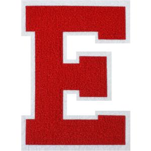 2 x 6.5" Jumbo Red Varsity Letter Patches - Letter E - Iron on Large Chenille Alphabet Monogram for Letterman Jacket Back