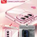 LeYi for Samsung Galaxy A26-5G Phone Case: with Tempered Glass Screen Protector [2 Pcs]+ Full Camera Lens Protection, Love Heart Plating Women Luxury Soft TPU Shockproof A 26 Case, Pink