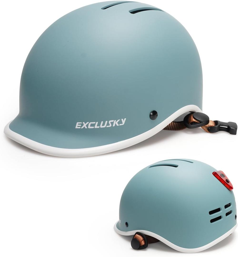 Exclusky Bike Helmet for Adults,Adjustable Cycling Helmet for Men & Women Safety Certified Bicycle Helmet for Commuting, Road Biking, Skating with USB Rechargeable Rear Light (56-61 cm, Turquoise)