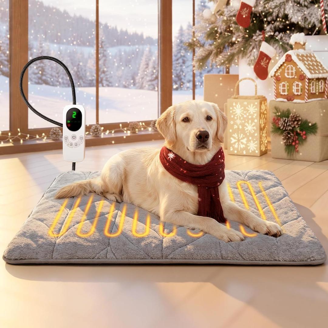 Mora Pets Dog Heating Pad Heated Cat Bed 9 Adjustable Temperature Pet Warming Mat with Timer Auto Power Off Waterproof Heated Pet Blanket 35 Inch for Large Dogs and Muti Cats Indoor