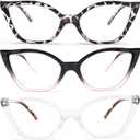 DXYXYO Cat Eye Reading Glasses for Women 3 Pack Anti Blue Light Computer Readers Stylish Retro with Spring Hinge