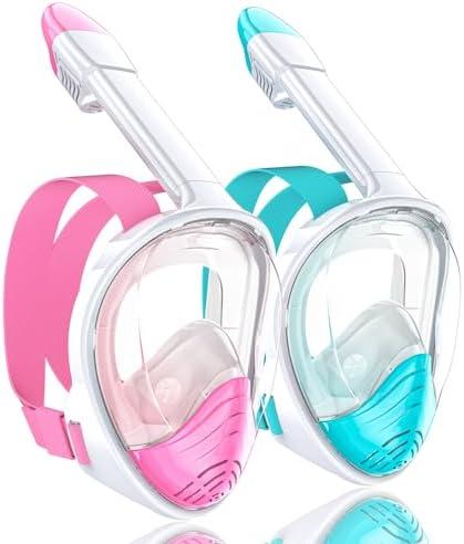 QingSong Full Face Snorkel Mask for Adults, Snorkeling Gear with Camera Mount, 180 Degree Panoramic View Snorkel Set Anti-Fog Anti-Leak