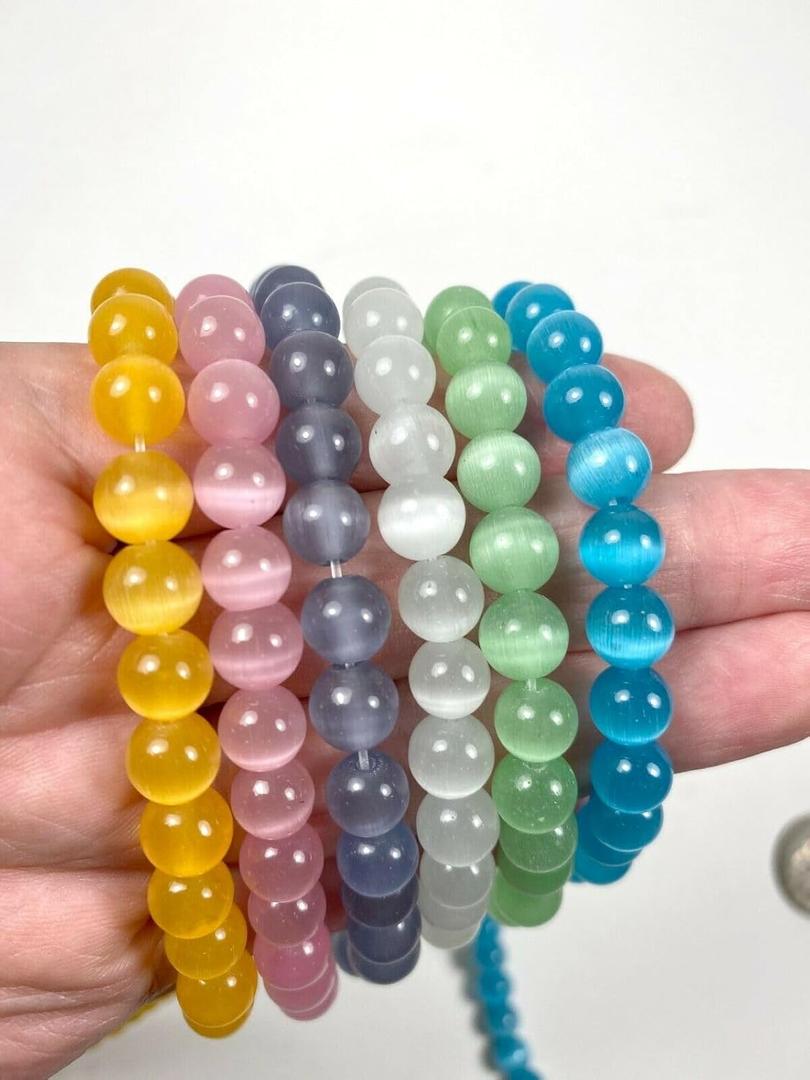 Cat Eye Glass Beads 8 mm Bulk for Jewelry Making, DIY Bracelet Supplies, Birthday Gift for Beaders, Assorted, 300 Pcs