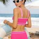 Girls Swimsuit Two Piece High Waisted Athletic Swim Suits Fashion Piping Girls Bikini Bathing Suit Set 9-16 Years (Pink, S)