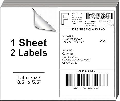 Axidou 8.5 x 5.5 Inch Half Sheet Shipping Labels for Laser and Inkjet Printers, 600 Labels/300 Page (2 Labels/Page), Permanent Self Adhesive Mailing Labels for Printer