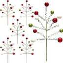 6 Pieces Christmas Tree Picks Sprays Christmas Tree Topper Decoration Glitter Ball Toppers for Christmas Tree Wreath Decoration Party Home Supply (Style C)