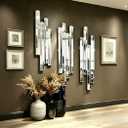 Modern 3 Pack 28x8 Staggered 3D Silver Mirror Wall Set Mirror Decor