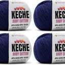 Keche Cotton Yarn, 60% Cotton 40% Acrylic Yarn, Soft Cotton Yarn for Crochet and Knitting, Amigurumi Yarn 4 Skeins/Balls [1.76 Oz (50g) / 180 Yrds (165m)] x 4 - Navy Blue