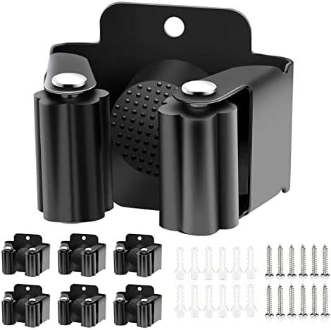 Verdenu 6 Pack Broom Holder, Stainless Steel Command Broom Holder with Screws, Garden Tool Rack for Kitchen, Home, Bathroom, Garage Storage, Black