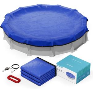 POOLHACKER 2025 Upgrade 30 ft Round Winter Pool Cover - 30ft Round Above Ground, 4 Foot Overlap Extra Thick 420D Pool Cover with Pulley and Cable (Blue)