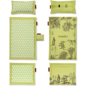 UNMERA Acupressure Mat and Pillow Set,Natural Premium Linen & Coconut Fiber Filling,for Back/Neck Pain Relief, Sciatic, Headache and Muscle Relaxation, Comes with Carrying Bag (Xl-5- Piece Set- Forest Green)