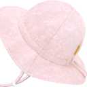 FUOTIA UPF 50+ Baby Girl Sun Hat Breathable & Adjustable Toddler Bucket Hat | 100% Quick-Dry Polyester, Cotton Sweatband, with Chin Straps, Cute Strawberry & Dinosaur Prints, Ideal for Beach & Swim (Pink)