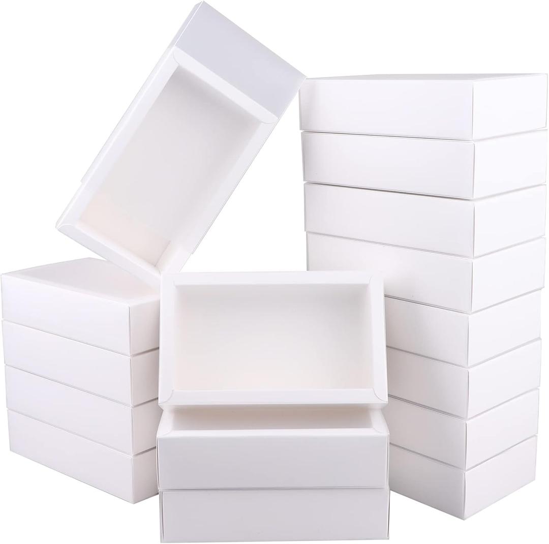 26 PCS Rectangle Drawer Kraft Boxes Small Cardboard Present Packaging Boxes for Party Favor Treats, Candy and Jewelry Crafts, 6.5 x 3.7 x 1.6 inch (Clear,White)