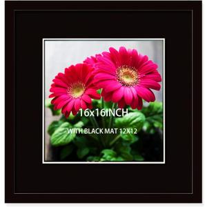 16x16 Picture Frame Black Solid Wood for Black Mat 12x12 Wall Mounting Square Poster Frames