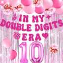 10th Birthday Decorations Pink In My Double Digits Era Banner Double Digits Birthday Happy 10th Birthday Decorations for Number 10 Balloon Girls Boys Double Digits Party Supplies