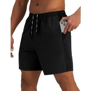 Mens 7'' Lightweight Athletic Shorts Quick Dry Gym Workout Running Shorts with Zipper Pockets (Medium, Black)
