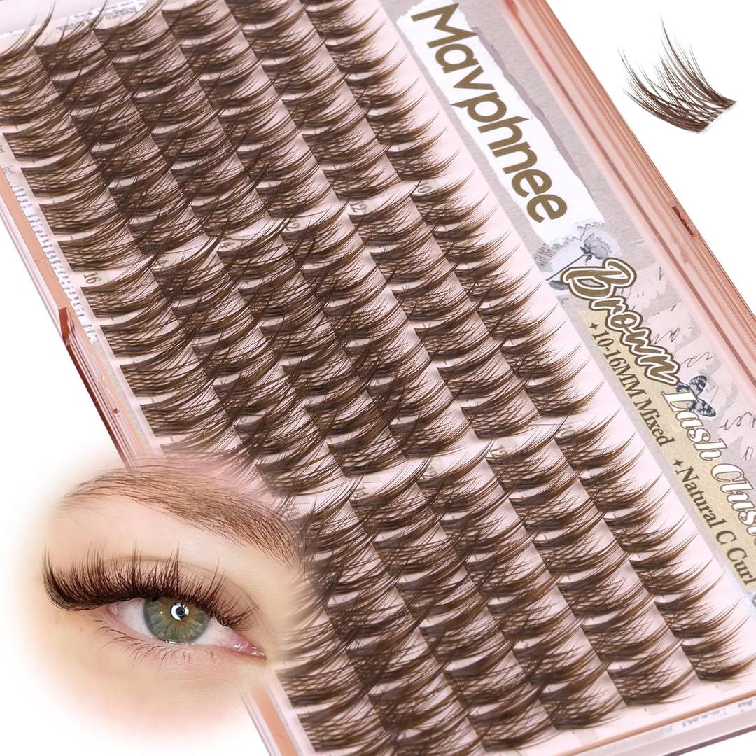 Anime Cluster Lashes Brown Cluster Eyelash Extensions Fairy Eyelash Clusters Wispy Lash Clusters Dark Brown Individual Lash C-Curly Lash Extension Spiky Manga DIY Eyelashes Pack (108Pcs, 10-16MM)