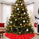 Sayrrame Christmas Tree Skirt, 48 Inch Red Luxury Faux Fur & Silver Sequin Snowflakes, 4ft Xmas Tree Skirt for Holiday Tree Ornaments Christmas Party Home Decorations