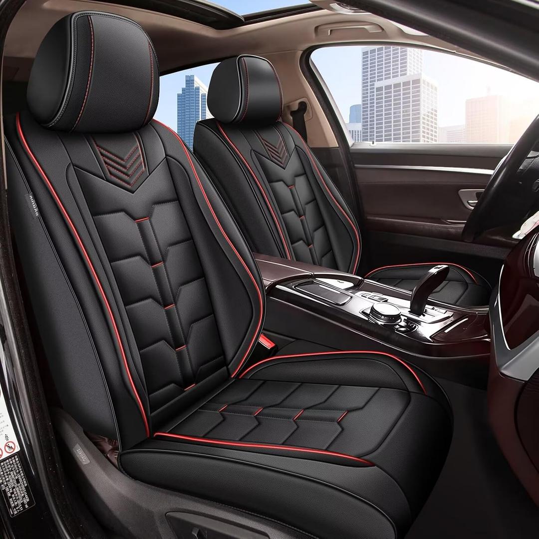 IKABEVEM Seat Covers Fit for Nissan Sentra 2008-2025 2026 Full Set Car Seat Cover Faux Leather Seat Cushion Waterproof Auto Protectors(Black & Red Line)
