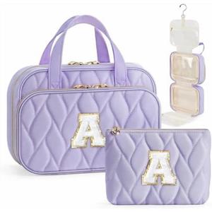 Travel Toiletry Bag - Hanging Toiletry Bag for Women, Large Capacity Personalized Travel Toiletry Bag and Makeup Bag, Portable Travel Organizer Purple - A