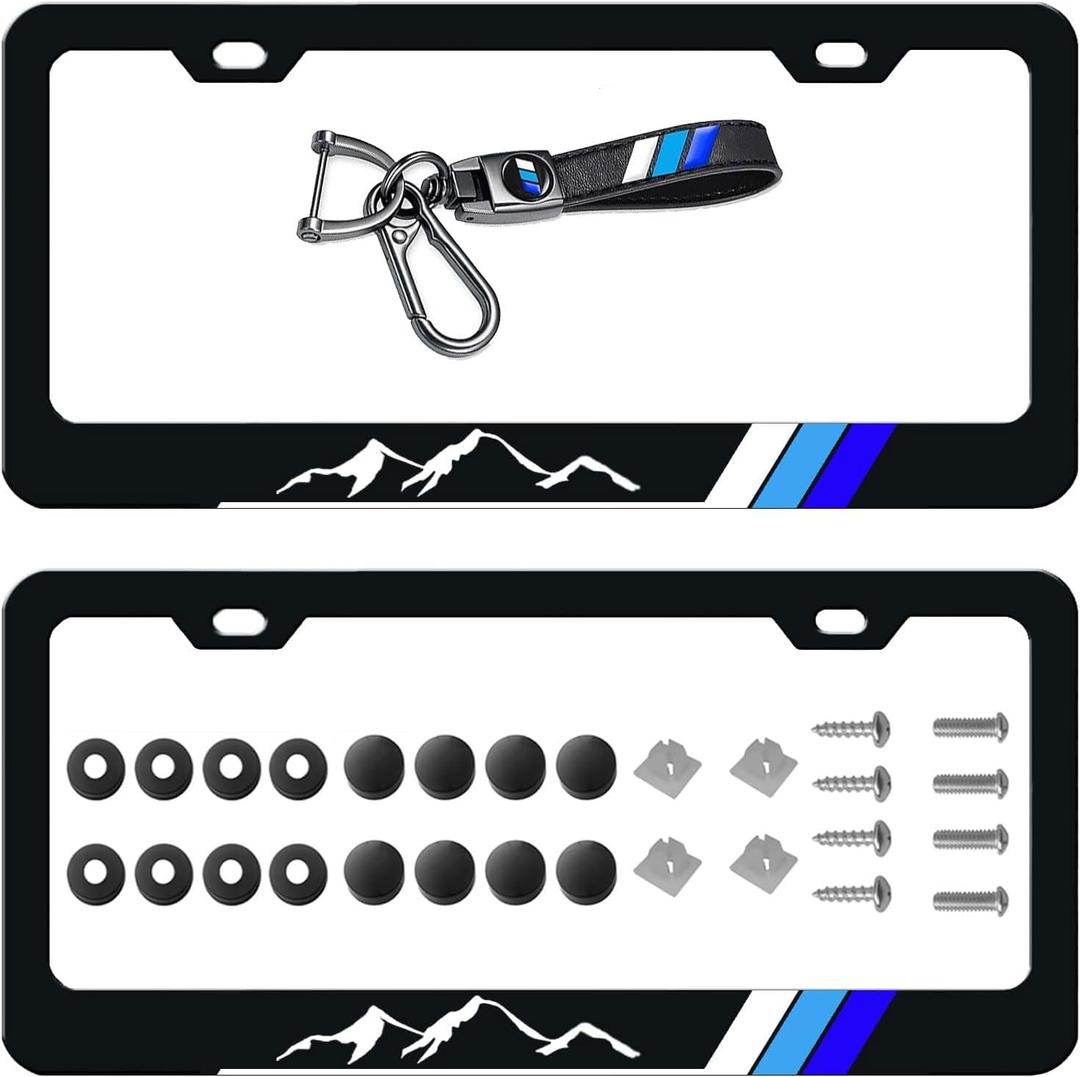 2 Pack Tri-Color License Plate Frames for 4runner Tacoma, Front Back License Plate Cover, Mountain License Plate Bracket Holder Rust-Proof for US CA Standard Car & 1Pcs Key Chain