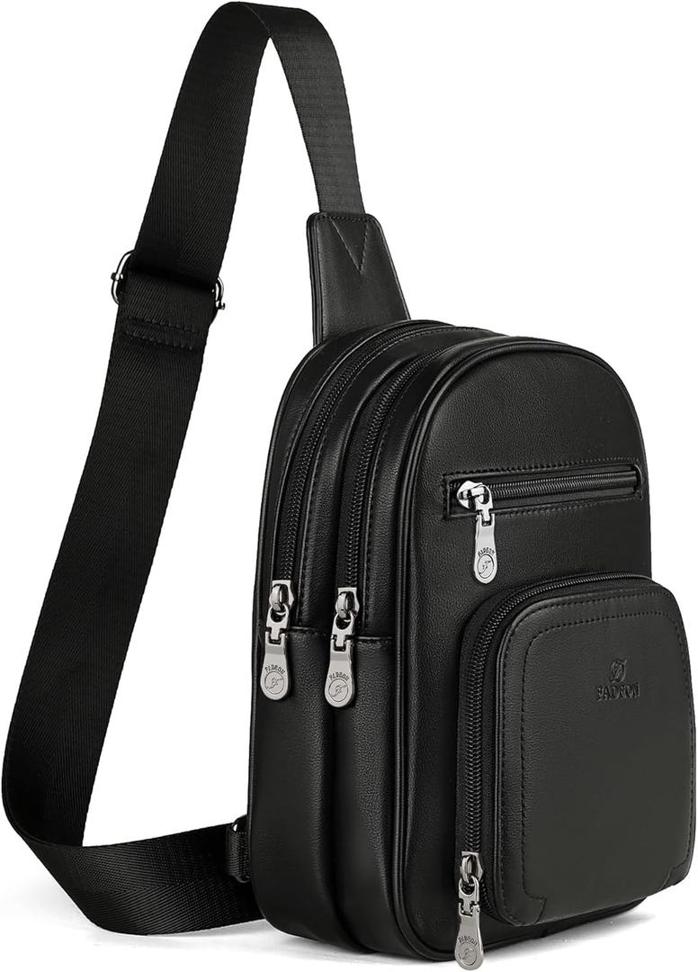 FADEON Sling Bags for Women Crossbody Bags, Designer PU Leather Sling Purse Multi-Pocket Packs with Card Slot Purse Black