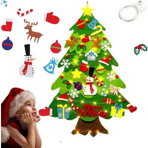 Felt Christmas Tree for Toddlers, DIY Felt Christmas Tree with Lights, Xmas Decorations Wall Hanging for Xmas Party Favors