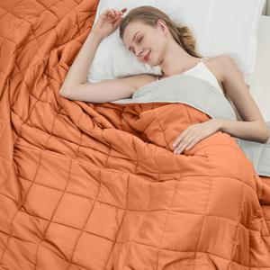Weighted Blanket for Adults 15lbs, 48"x72" Twin Size Cooling Heavy Blanket for 120-160lbs with Premium Glass Beads, Soft Thick Big Blankets for All-Season Sleeping Comfort Breathable, Orange