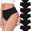 AYMEFF Cotton Thongs for Women High Waisted Seamless No Show Thong Stretchy Comfort Panties  (Large, Black-6 Pack)