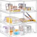 Stebopum 6 Pack Stackable Makeup Organizer, 4.4'' Tall Acrylic Bathroom Makeup Organizer and Storage Drawer with Pull-out Handle, Clear Plastic Storage Bins for Vanity,Pantry,Desk,Undersink, Kitchen