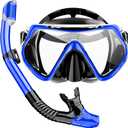 Snorkeling Gear for Adults, Snorkel Mask Adult Dry Top Snorkel Set with Panoramic View Anti-Fog Scuba Diving Mask for Snorkeling Swimming Travel, Snorkeling Kit Diving Packages (Blue)