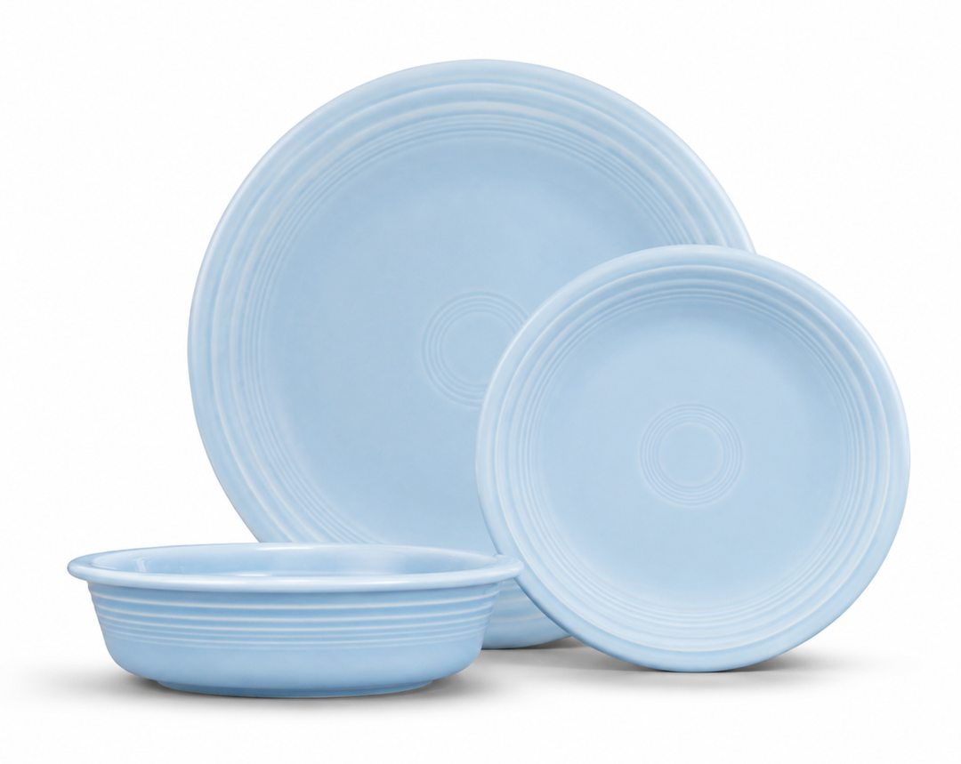 Fiesta Classic Rim 3-Piece Dinnerware Set Durable Ceramic, Lead-Safe, Dishwasher/Microwave/Oven Safe Made in USA Dinnerware - Light Blue
