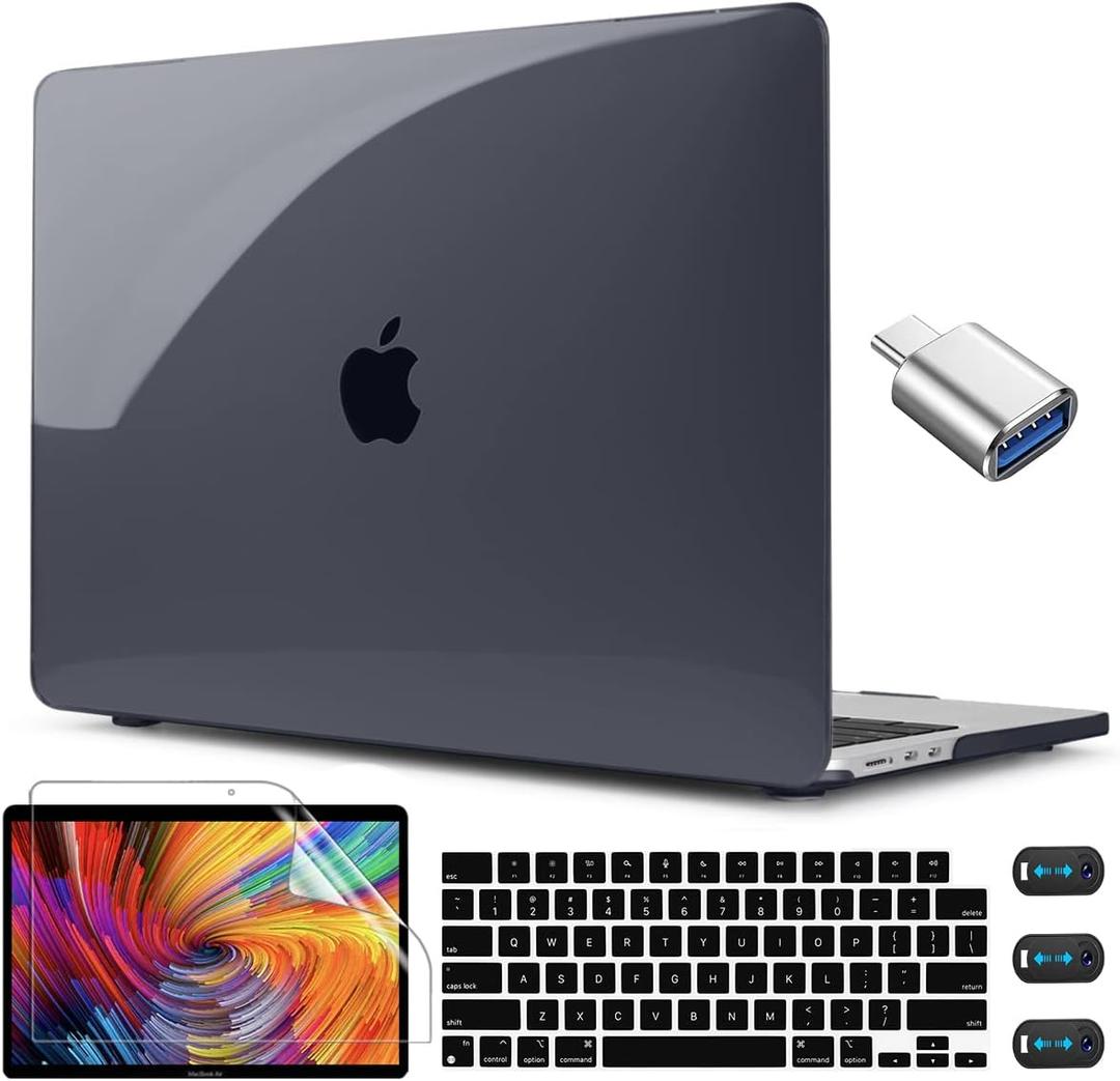 CISSOOK Hard Shell Case for MacBook Air 13.6inch A2681 M2 A3113 M3 Chip 2022-2024, Crystal Black, Includes Keyboard Cover, Screen Protector, Adapter & Camera Cover