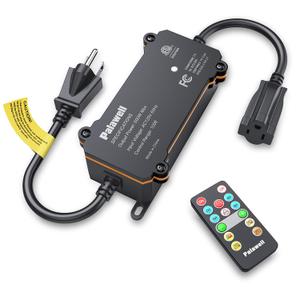 Dimmer for Outdoor String Lights  600W Outdoor Dimmer Light Switch Plug with 100FT Remote, Dusk-to-Dawn Timer & Memory, IP65 Waterproof Dimmer Switches for Led Lights, Indoor & Patio Lamps