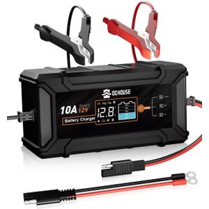 DC House Battery Charger 12V 10A, Smart Car Trickle Charger Fully Automatic Maintainer Desulfator for Lead-Acid & LiFePO4 Batteries Car Motorcycle Truck Lawn Mower
