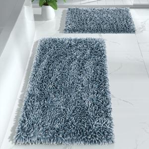 Yimobra Bathroom Rugs Sets 2 Piece, Luxury Shaggy Extra Thick Bathroom Rugs, Plush Non-Slip Mats for Bath Room Floor, Machine Wash, Ultra Absorbent, 44.1 x 24 + 24 x 17 Inches, Light Blue