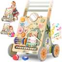 Wooden Baby Walker with Wheels, Speed & Height Adjustable, Baby Push Walker for 6-12 18 Months Boys Girls, Montessori Walker Easter Toy for 1 Year Old, Learning to Walk & Sit-to-Stand Activity Center