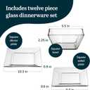 Libbey Tempo Glass Dinnerware Set, Sleek Square Clear Glass Plates and Bowls Set of 12, Dishwasher Safe Dinnerware for Parties or Everyday Use