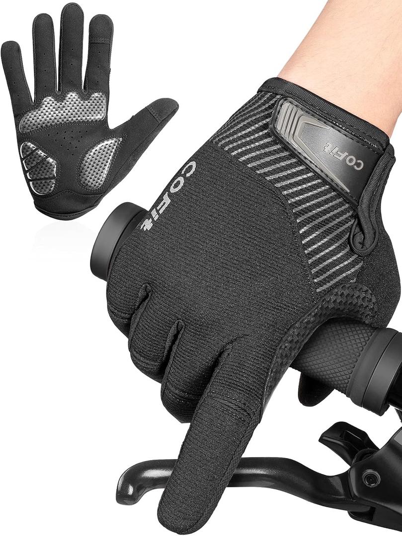 COFIT Anti-Slip Cycling Gloves for Men Women, Touchscreen Breathable Gloves Mountain Bike Gloves for BMX ATV MTB Riding, Road Racing, Bicycle, Climbing, Boating (XX-Large, 5. Full-finger Black)