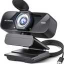 Full HD Webcam with Built-in Microphone and Rotatable Tripod, 1080P Video and Wide Angle Camera, Privacy Cover, for Desktop PC Laptop Computer Black