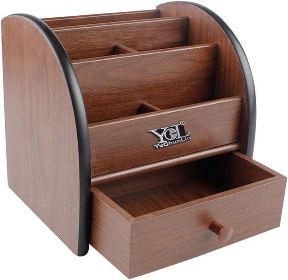 Remote control organizer with drawer, makeup organizers,office pencil holder for desk,wooden multifunctional tabletop storage case YCL828