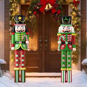 2 Pcs Large Metal Christmas Nutcracker Outdoor Decoration,31.5 Inch Soldier with Stakes Yard Signs Christmas Decor,Outside Ornament for Xmas Holiday Garden Lawn Porch Pathway Party
