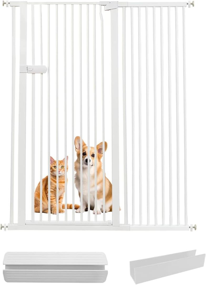 Lumizone Extra Tall Cat Gate 55.12" High Pressure Mounted Extra Wide 2025 New (17 Sizes) 1.37" Gap No Drilling Auto-Close One-Handed Operation Tall Pet Gate for Dogs(White, 46.65"-50.97"/118.5-129CM)