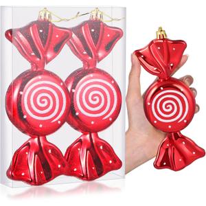 3 x Aoriher 2 Pcs 7.6" Large Candy Cane Ornaments Christmas Tree Peppermint Decorations Hanging Candy Ornaments Glitter Christmas Picks with Golden Ropes for Xmas Party Decorations (Red)