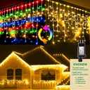 KNONEW Christmas Lights Outdoor Color Changing 400 LED 33ft 11 Modes Curtain Fairy String Light with 75 Drops, Clear Wire LED Lights for Wedding Party Holiday Christmas (Warm White to Multicolor)